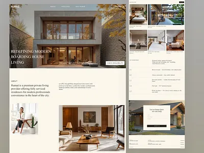 Rumaé: Premium Boarding House Landing Page boardinghouse figma housingdesign interfacedesign landingpage minimaldesign modernliving premiumbrand privatehousing propertywebsite realestate roomrental uiux uxinspiration website