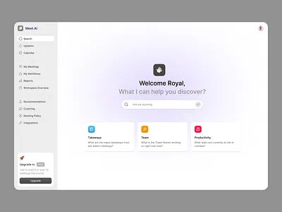 AI Meeting Platform ai ai scheduling calendar chatbot clean ui complex saas dashboard meeting product design saas saas design translate meeting ui design webapp