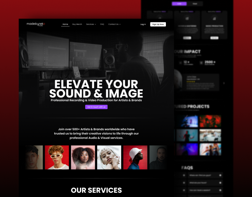 Recording Studio Website Design - UI/UX hip hop landing page music musician portfolio rapper recording studio ui uiux user interface ux visual design web design website