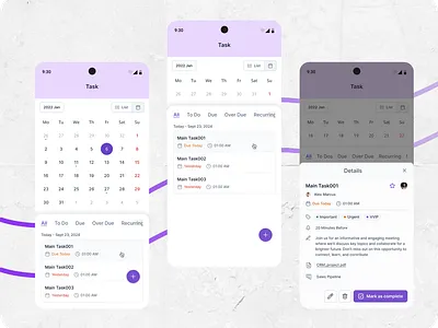 Schedule Task calender crm mobile view schedule task ui