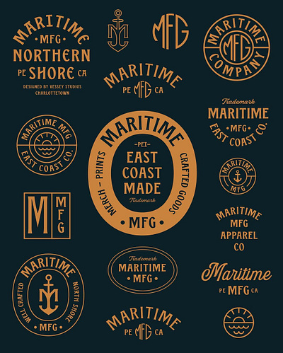 Maritime MFG - Badge, Monogram, Lockup & Icon avatar badge brand identity branding custom design font graphic design icon identity illustration label lockup logo logo design logos monogram monograms typeface vintage