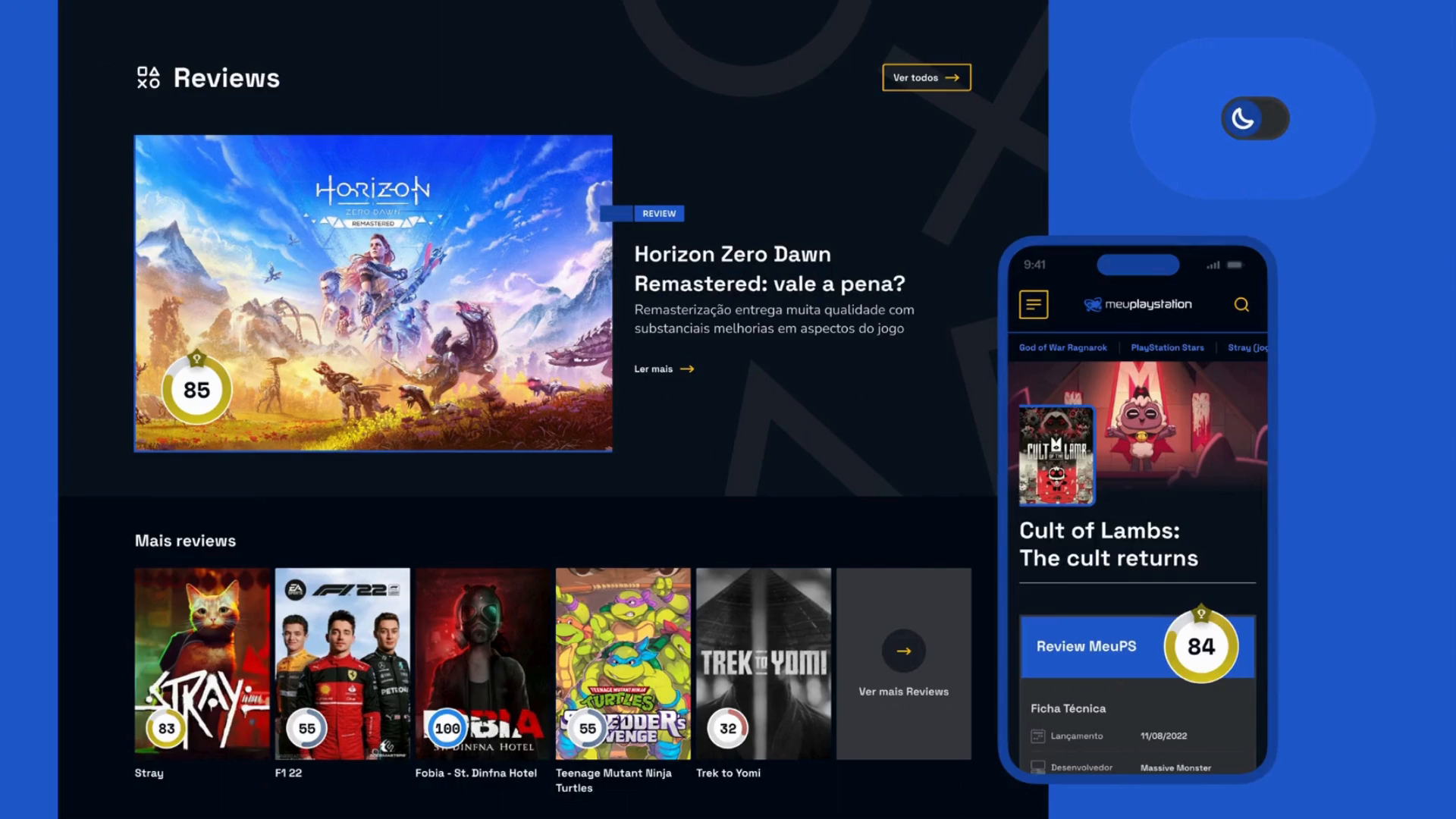 Example of UI dark & light theme for a gaming blog website - MeuPlayStation