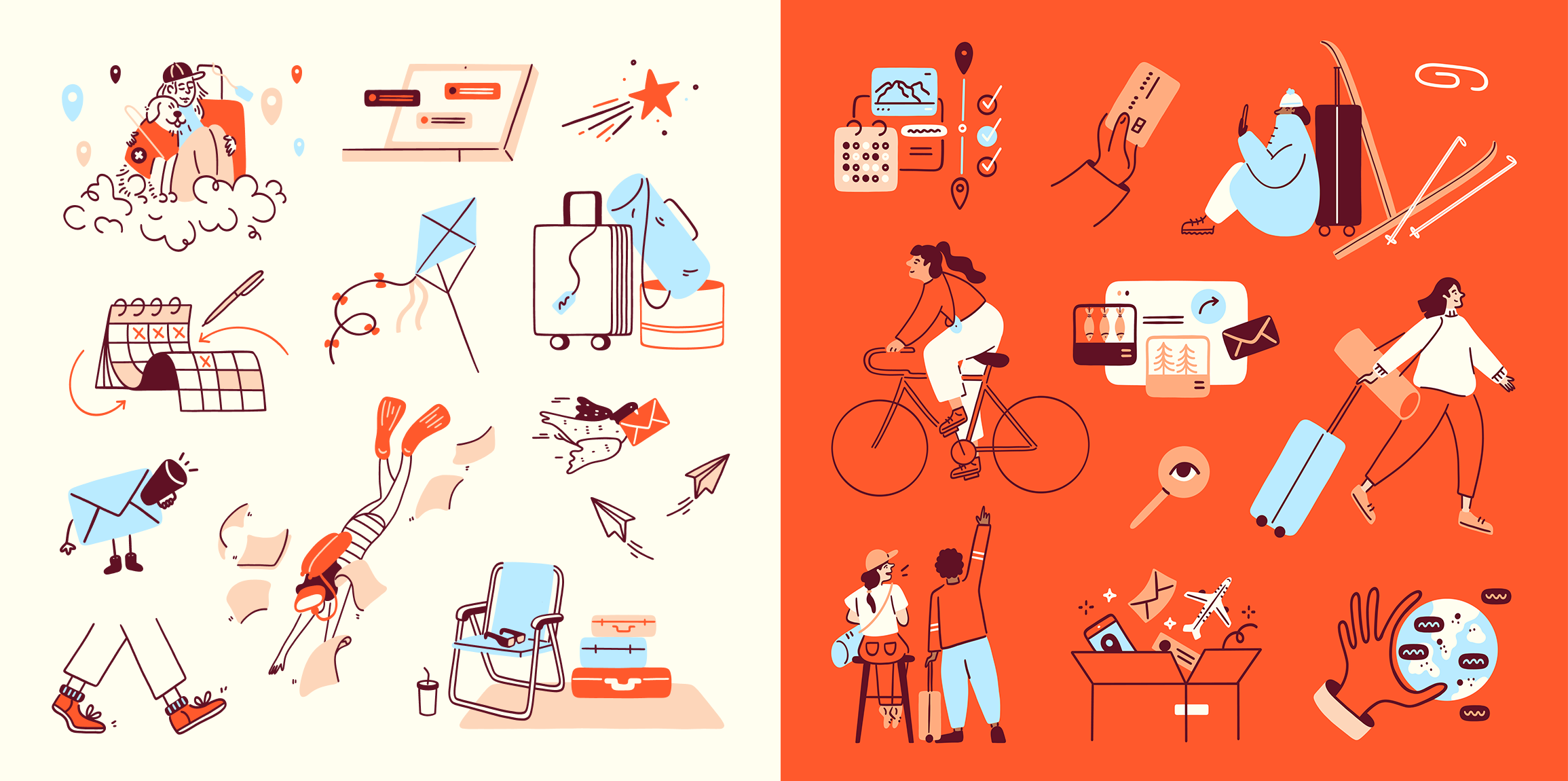 Going Brand Illustrations adobe brand illustrations branding design illustration illustrator line art people travel travel illustrations vector