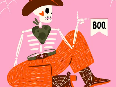 Boo cowboy design halloween art hand drawn illustration illustrator procreate skeleton texture