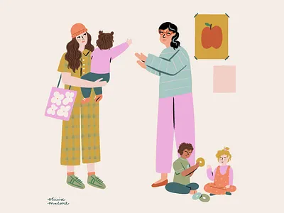 Mom Guilt at Daycare child daycare design hand drawn illustration illustrator mom guilt mom illustration motherhood people procreate school woman