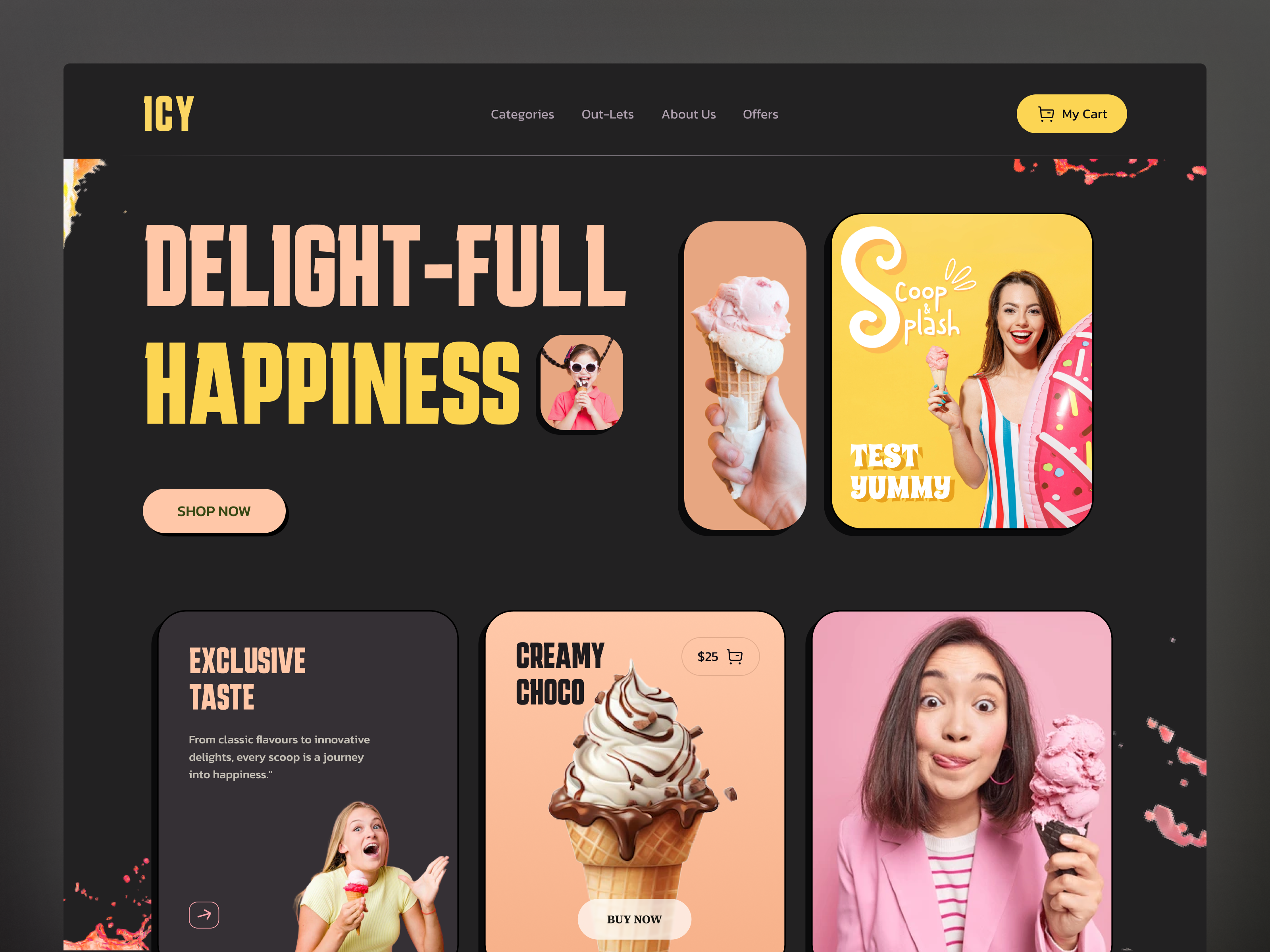 ICY Icecream Company Website Design branding business chocolate colorful creamy creativedesign darkui desert designinspiration food homepage icecream icycompany landingpage summervibe ui uiuxdesign webdesign website webui