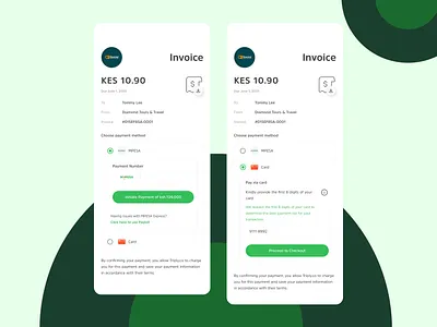 Pay Invoices On the Go — Light Theme Mobile UI app branding card design figma graphic design illustration invoice invoice design invoice mobile ui light theme logo mobile app mpesa payments typography ui ux