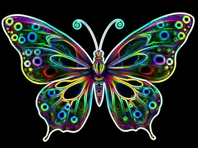 Neon butterfly black butterfly colorful dark digital art illustration insect isolated multicolored