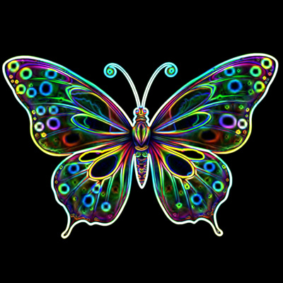 Neon butterfly black butterfly colorful dark digital art illustration insect isolated multicolored
