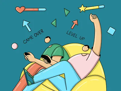 Playing video games 2d abstract cartoon character design editorial friends fun illustration playing procreate video games
