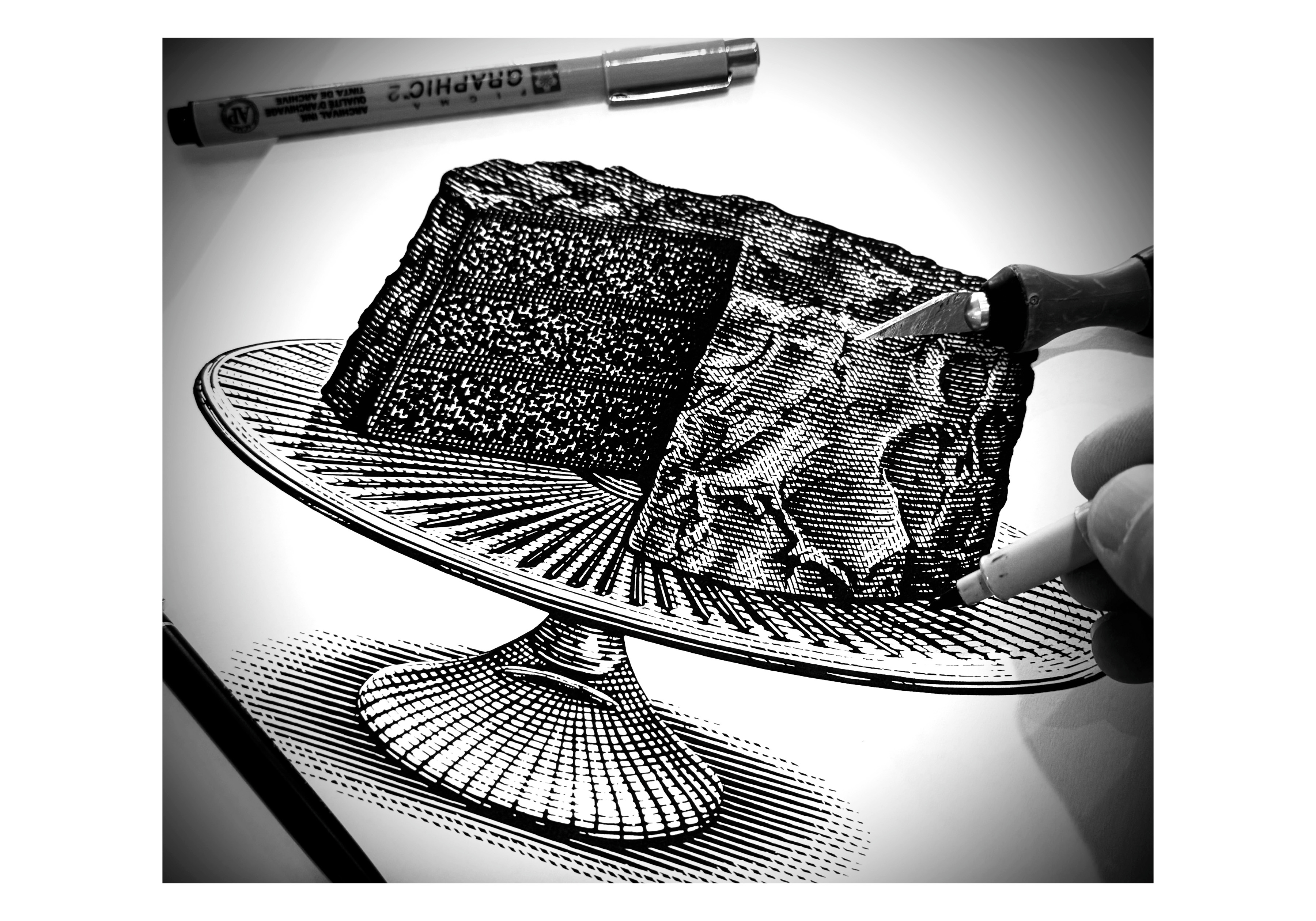 LayerCake Bourbon Label Illustrated by Steven Noble artwork branding design engraving etching illustration line art pen and ink scratchboard steven noble wine label woodcut