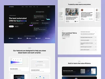 Solutionx - CRM Landing Page clean crm crm dashboard crm design crm landing page dashboard design landing page minimalist motion graphics ui uidesign uiuxdesign ux uxdesign uxerflow website