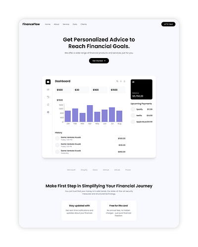 FinanceFlow Home Landing Page finance financeflow homelandingpage management uiux webdesign