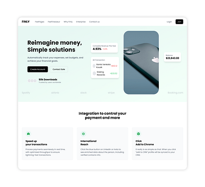 Finly Money Solutions Platform Home Landing Page landingpage management money moneysolutions solutions uiux webdesign