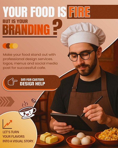 🔥 Your Food Is Fire, But Is Your Branding? 🔥 branding brandingproject calltoaction creativecta designforcafes dribbbleshots flatdesign foodbranding graphic design marketingdesign restaurantbranding youtuber