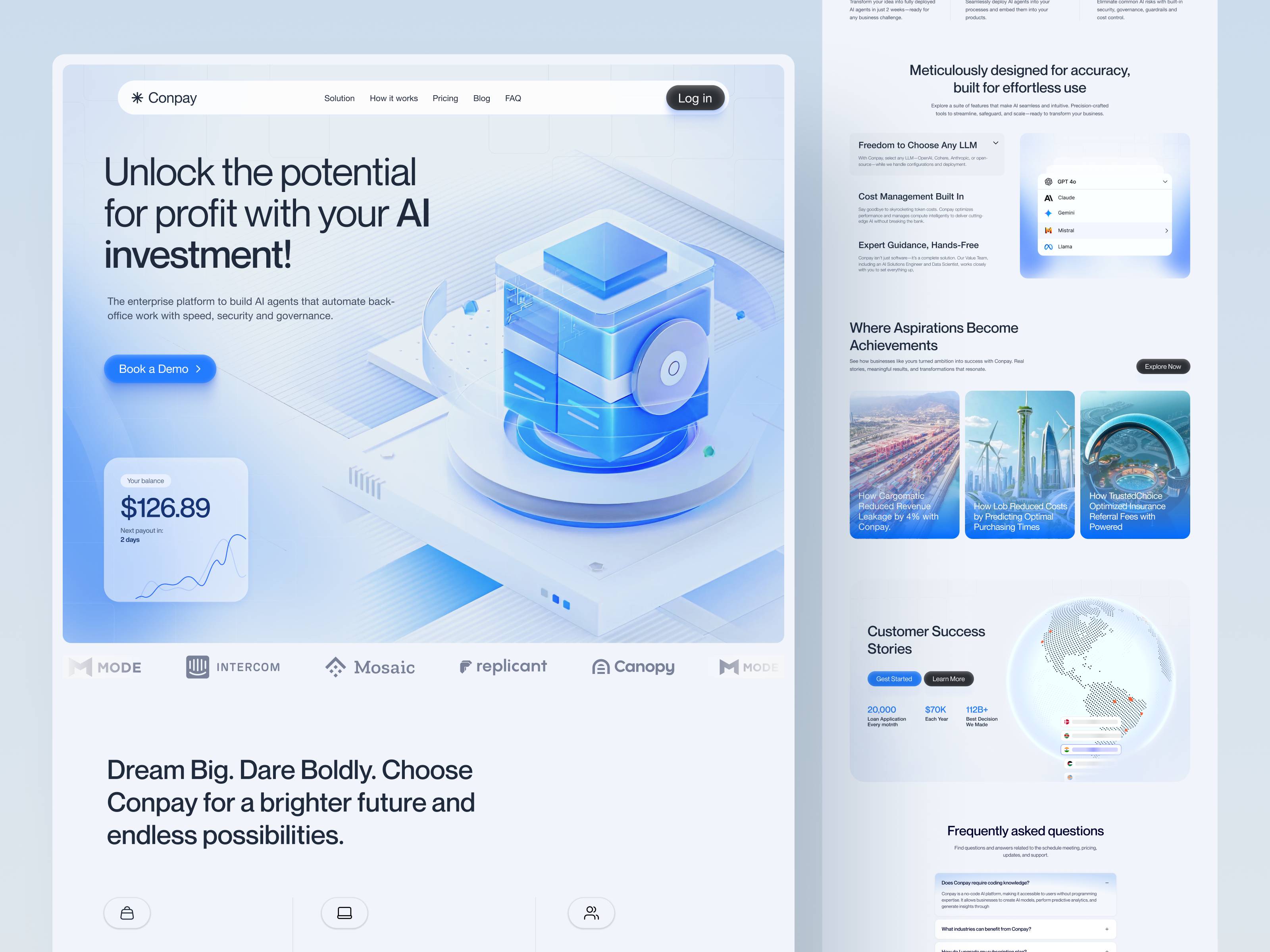 Conpay - AI Investment Platform Website ai solutions ai trading blockchain design budgeting design design inspiration finance finance ui financial ledger fintech investing website investment saas website startup funding trading platform ui ui design ux wealth management web platform