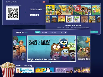 OTT - Scan / Onboarding / Home Page animation broadcast design graphic design home illustration kids link your device onboarding ott purple qr scan tv ui ux strategy
