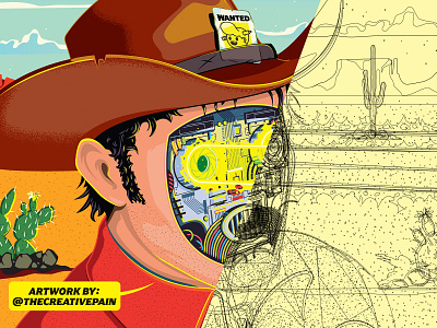 Robot Cowboy-outlines cowboy illustration illustrator outlines the creative pain vector