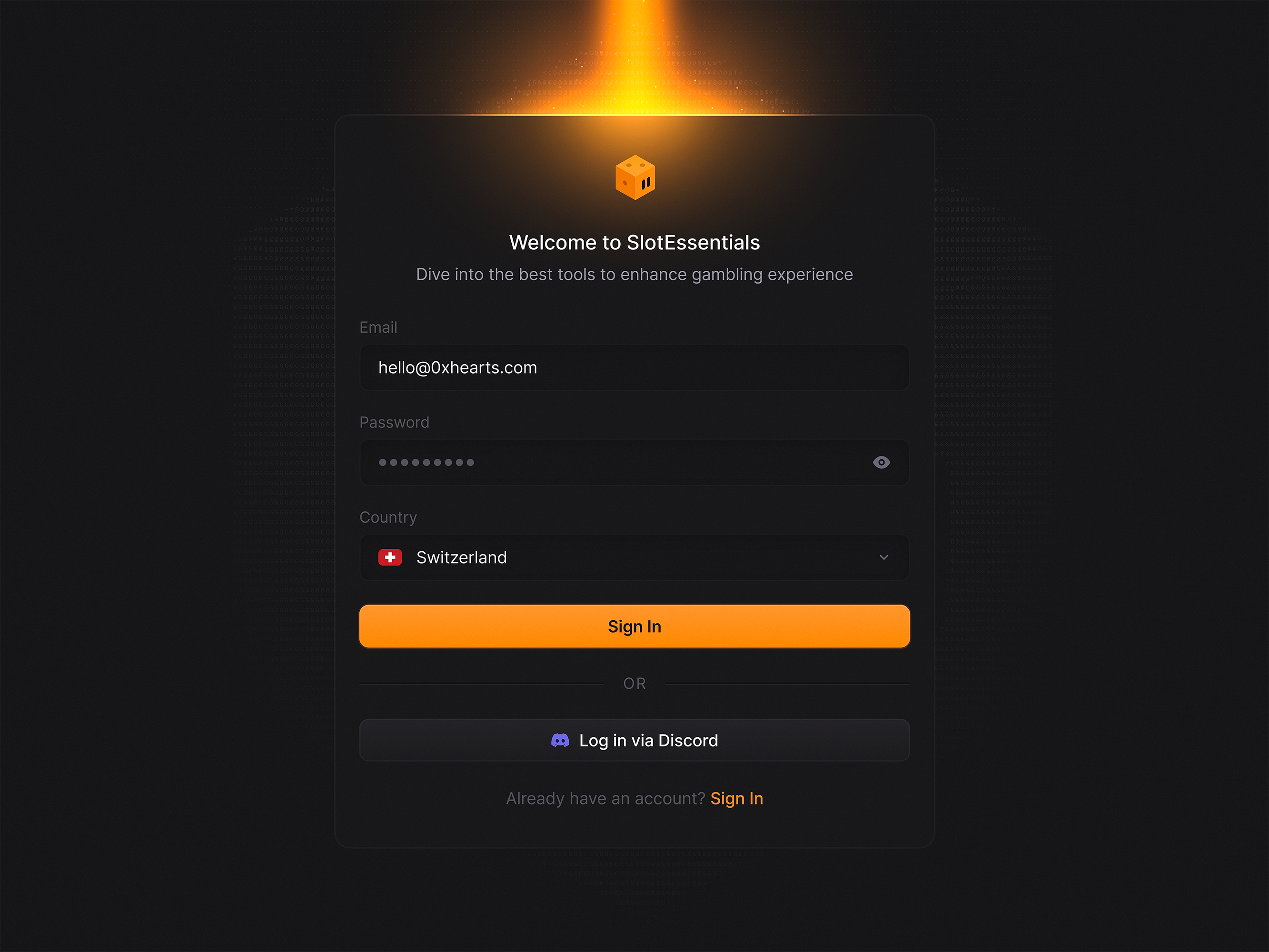 Example of 🎲 slotessentials — Gambling Dashboard | Sign In Pop-up