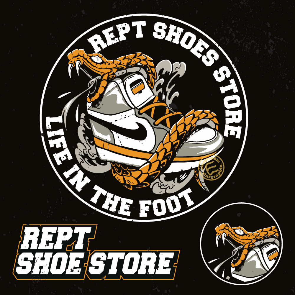 Rept Shoes Store Badge Illustration badge logo branding drawing graphic design illustration logo mascot shoes snake tshirt design vector vintage