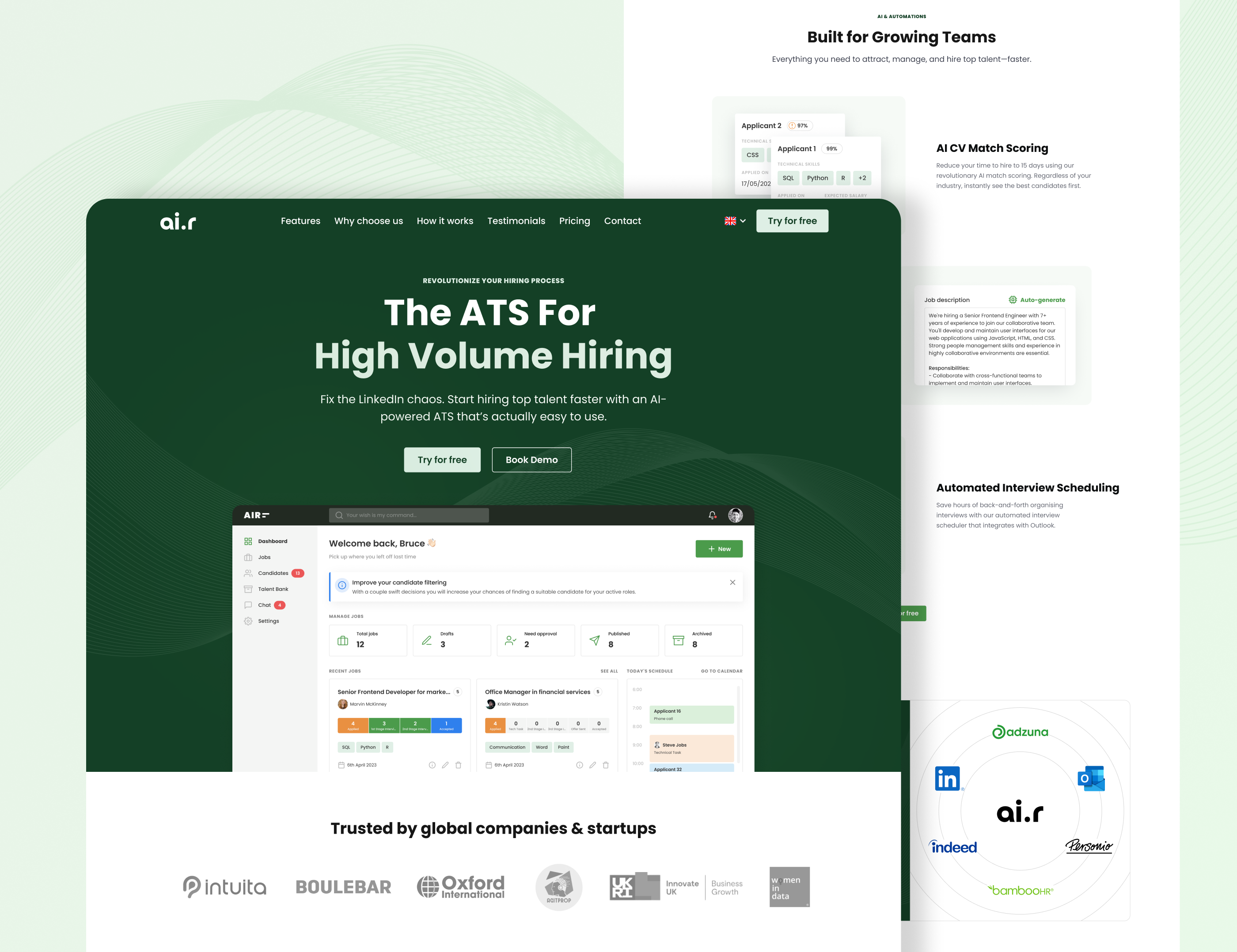 ai.r - Product Promo Website business website green homepage hr hr product hr tool human resources landing page landing page design product promo professional website promo website promotional website recruitment ui design user interface uxui design
