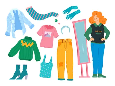 Female Clothes clothes coat female flat design gloves illustration mirror scarf shirt sweater t shirt trousers wardrobe woman
