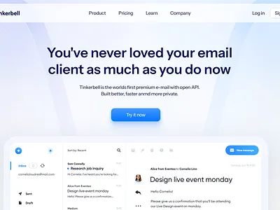 Tinkerbell • E-mail client bell blue email gradient graphic design inbox message reply saas sent software tinker ui ux