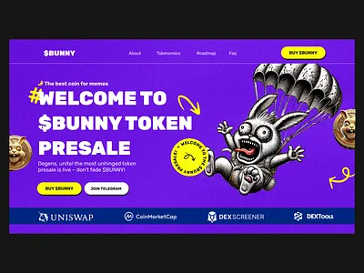Benny: crypto meme meme token blockchain coin crypto cryptocurrency illustration landing page meme meme coin meme coin landing page meme coin website meme landing page meme token memecoin website solana token trend ui website