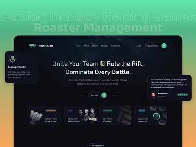 Gaming Pro Roster Website app landing page ui ux web application web design website