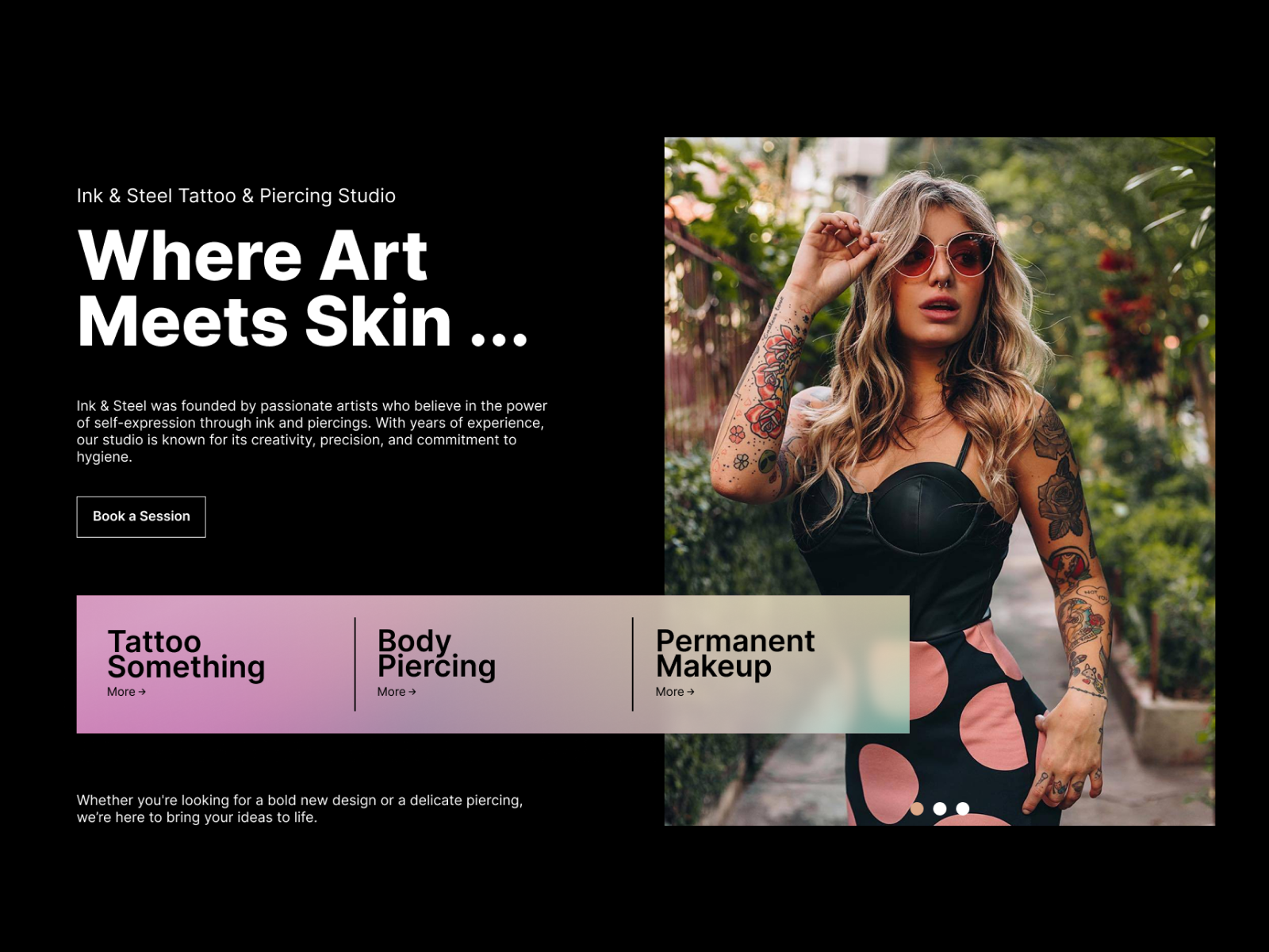 Tattoo & Piercing Studio - Concept Website art branding concept design display girl graphic design hot girls mobile app mobileui services skin tattoo ui web website design
