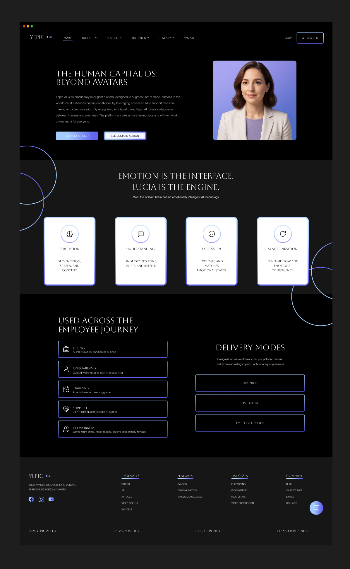 Yepic AI – Human-Centered OS Platform Website Figma Redesign ai app artificial intelligence branding dark mode design graphic design logo minimal neon popular trending ui web design