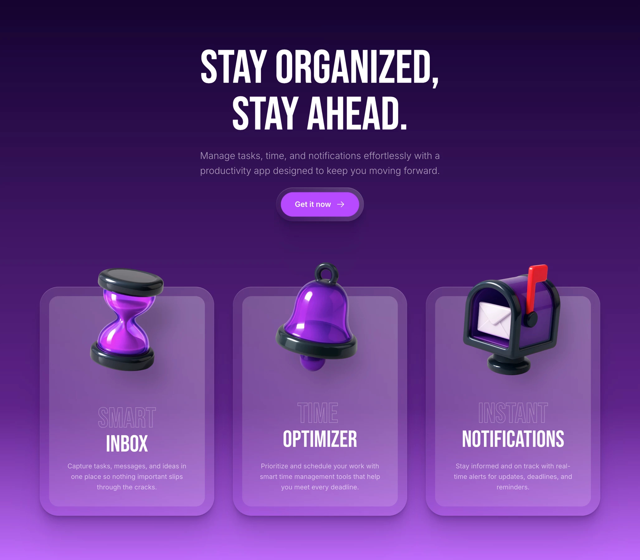 Purple Dark website hero section for Framer 3d bento card dark framer header hero home icon illustration landing purple ui webdesign website