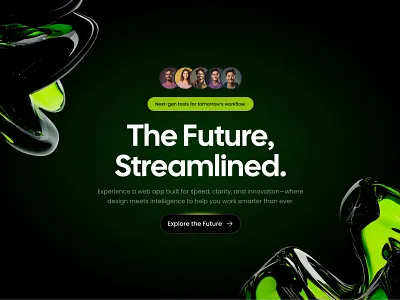 Dark website hero section for Framer app cta dark framer graphic design green header headline hero home landing neon saas ui ui kit web webdesign website