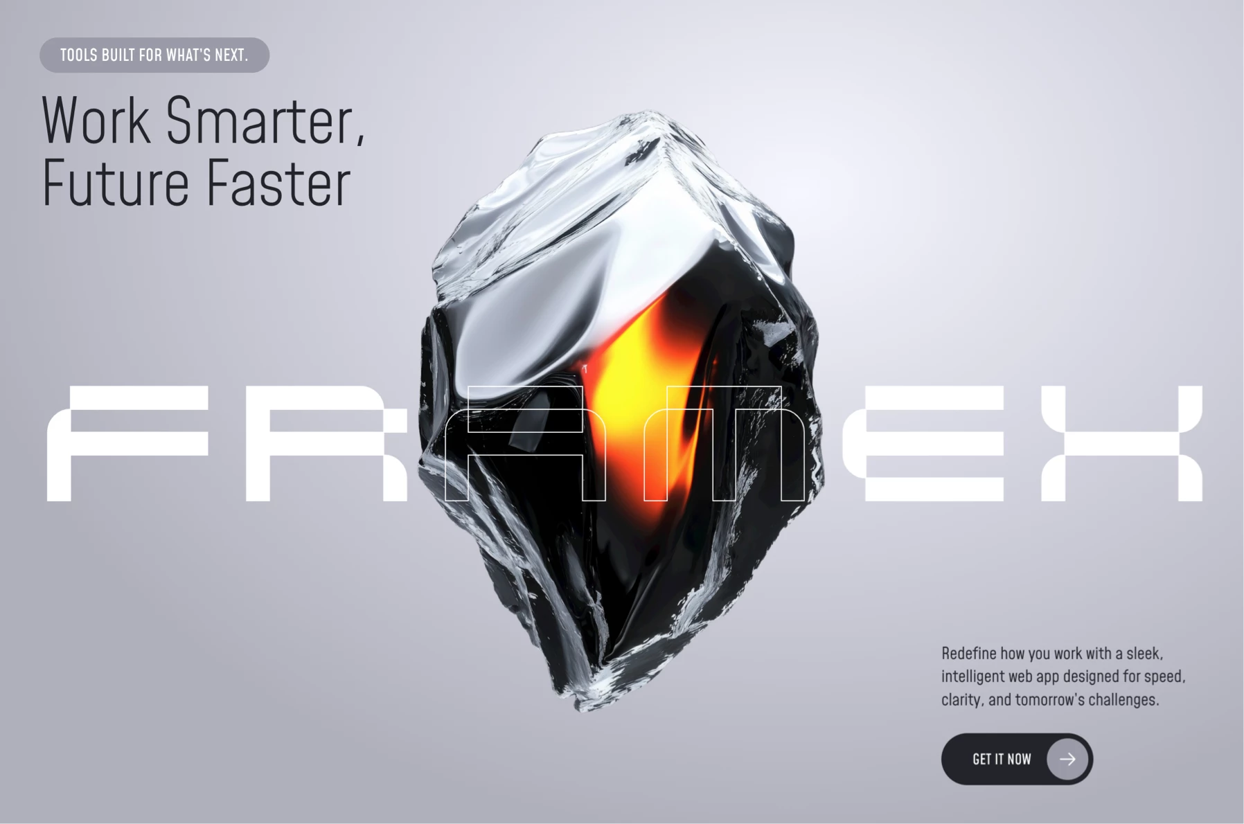 Clean website hero section for Framer 3d app clean cta future grey header hero home landing minimal saas silver type typography ui webdesign website