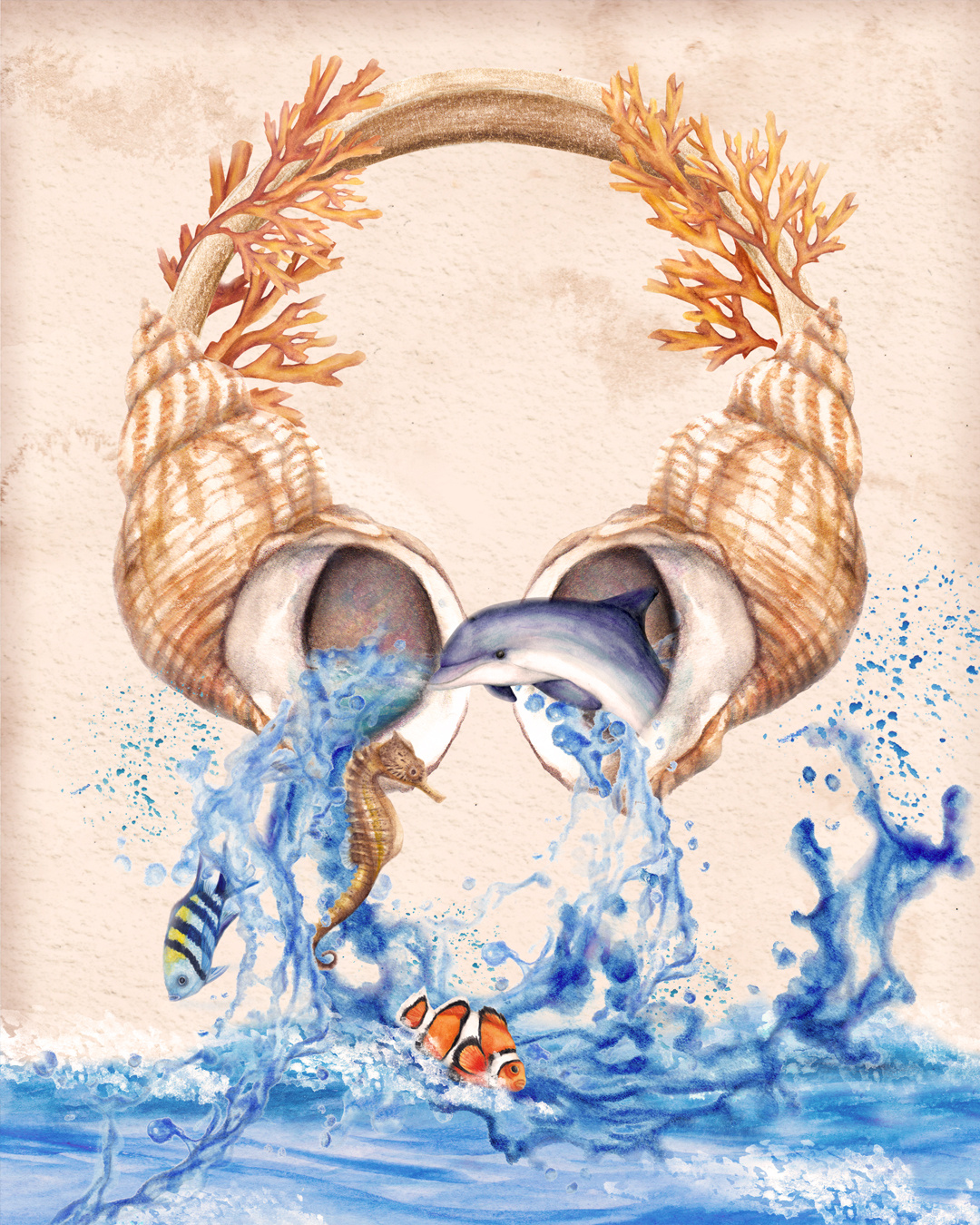 The sound of the ocean - watercolour painting animals artwork environment nature ocean life shells watercolour illustration wildlife