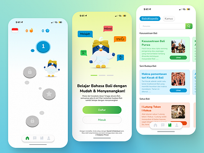 Lokabasa: Balinese Language Learning App app bali branding design graphic design indonesia language mobile ui uiux ux