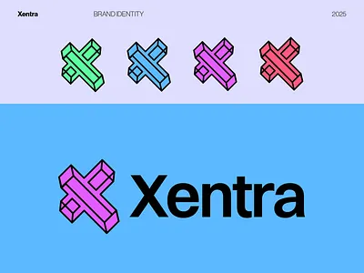 Xentra logo and visual identity 3d mark ai logo bold branding brand identity branding custom logo futuristic identity isometric logo lettermark logo logos minimal modern logo saas branding tech brand vibrant colors x letter logo