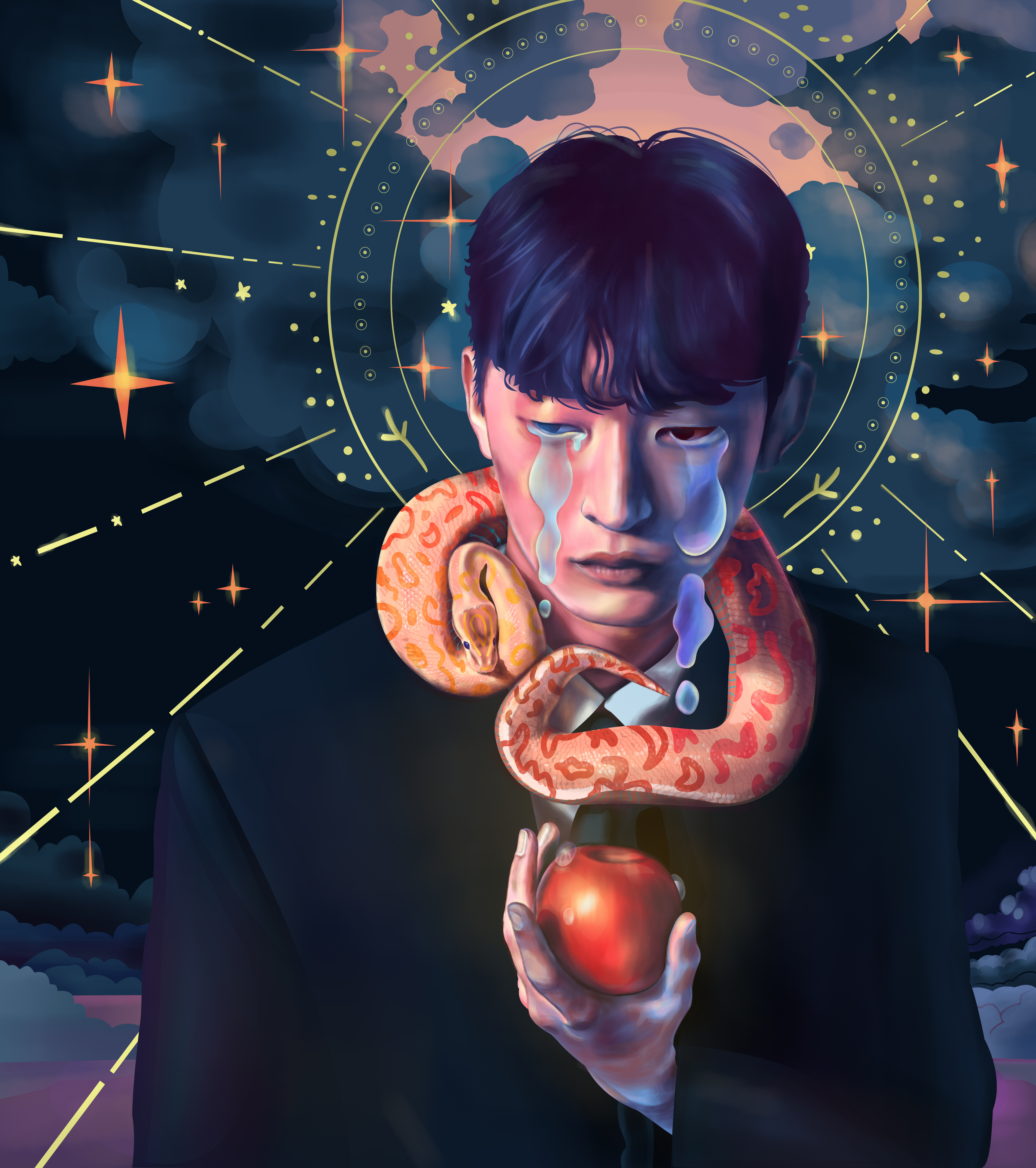 Stranger angel apple cry devil drop face heaven hell holy lucifer magic portrait scary snake star tears