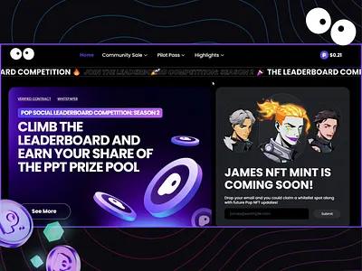 Web3 Social Platform Dashboard – PopSocial Design blockchain crypto dashboard defi saas socialfi ui uiux web3 website