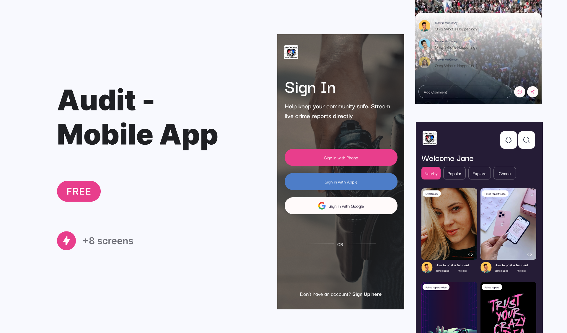 The Audit App By TeamAlfy Services graphic design home page mobile app sign in page sign up page ui ux