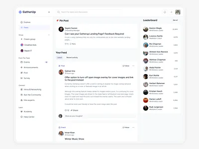 Community Platform Feed Dashboard UI/UX Design community community platform figma gather saas saas design ui design user centric uxui