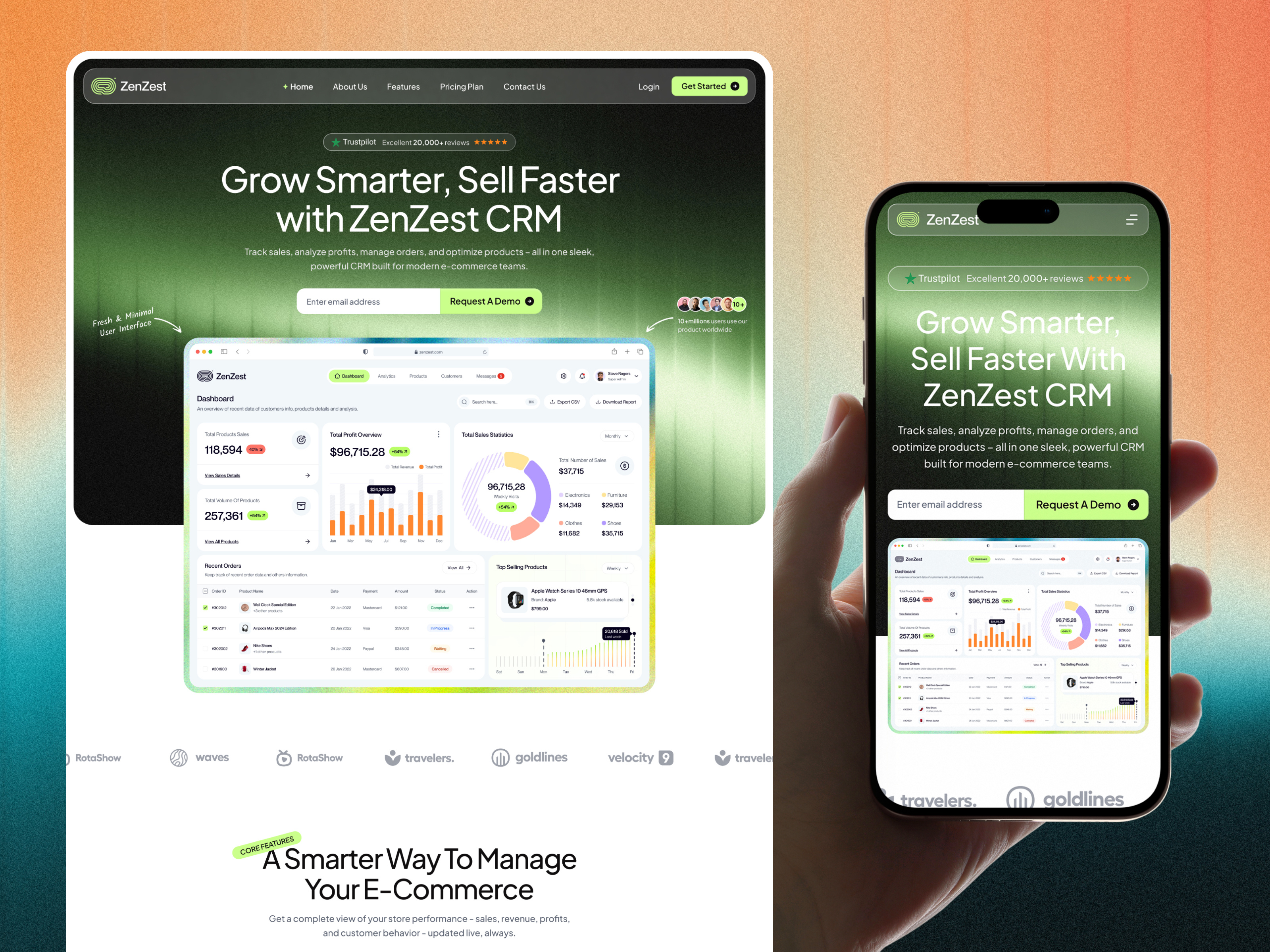 ZenZest – SaaS Product Landing Page Design business creative design crm dashboard ecommerce figma graphic design homepage design landingpage management tool modern design product website saas ufinity studio ui ux design visual design web design web template web ui website design