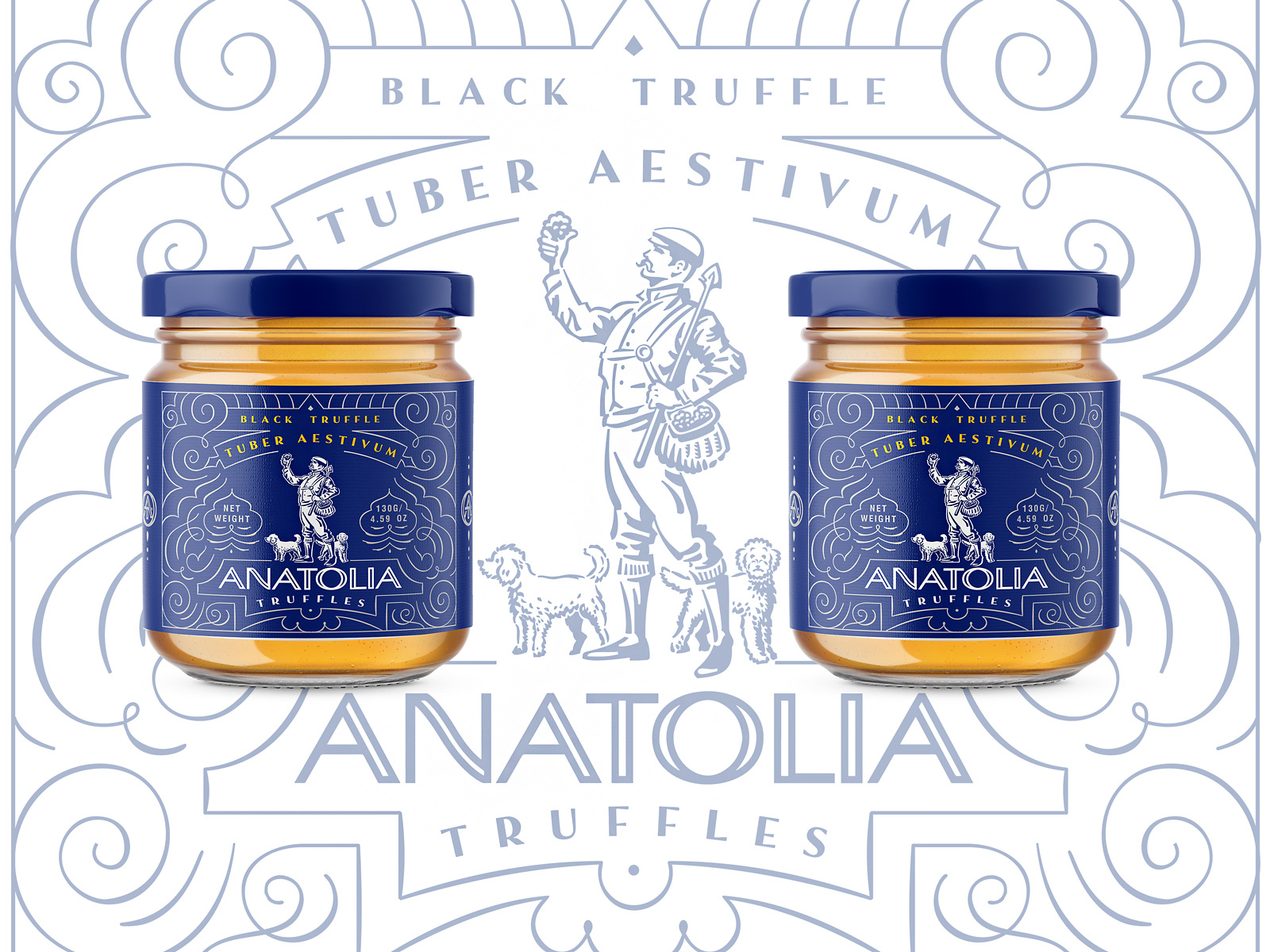 Anatolia Truffles Packaging anatolia art deco branding classic custom design dogs fmcg graphic design hunter illustration label logo ornate packaging retro truffle turkeye typography vintage