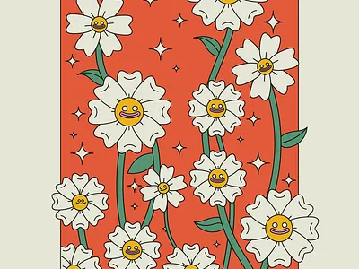 White Flowers character design colorful feel good floral illustration flower graphic design illustration illustrator poster art retro vibes vector art