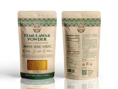 Organic Temulawak Powder Kraft Pouch Design holistic health superfood.