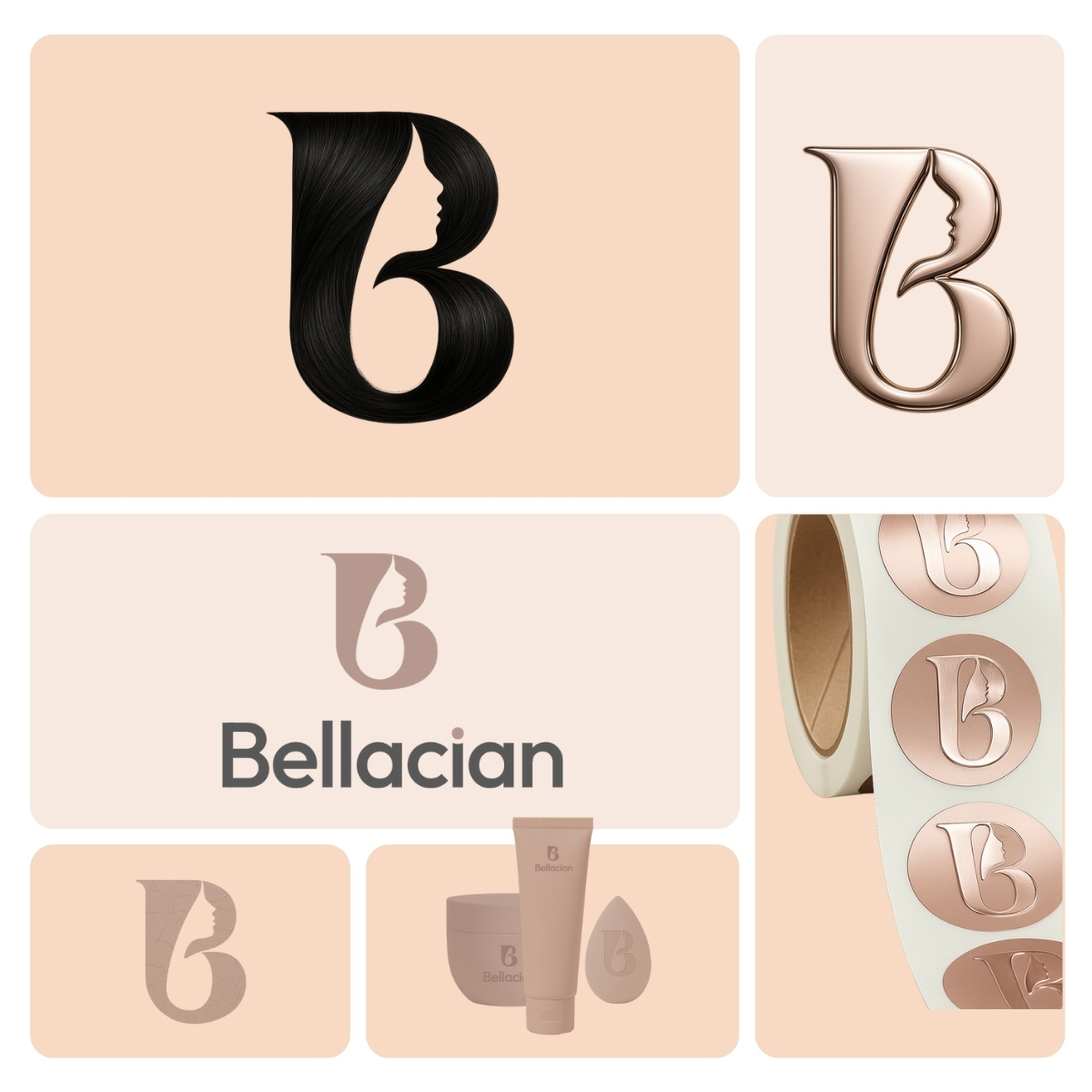 Cosmetic Brand Identity Design b brand identity branding cosmetic brand design dynamic female feminine flat hairs hand drawn handcrafted handmade illustration lettermark logo minimal modern negative space symbolic