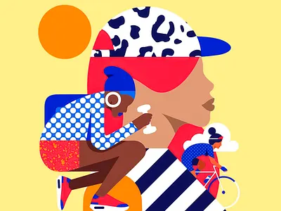 Wheels and Wind - Illustration Design art artwork charecter illustration cheerful design colorful colorful illustration creative creative art cycling digital art girl illustration hat illustration inspiration inspire inspired modern art playful design vibrant vibrant colors