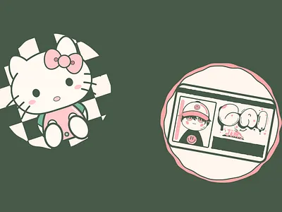 otaku bape character & Hello kitty Stickers 80s style artist anime t shirt ilustración vintage japanese illustration pop art kaiju art kawaii otaku retro anime t shirt design t shirt for anime vintage illustration