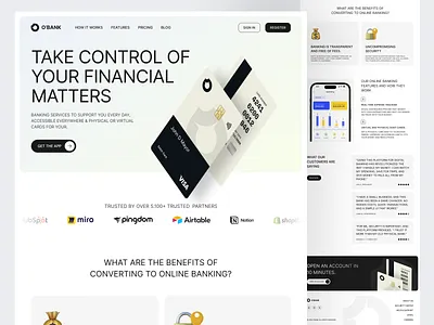 Financial landing page bank bank account card clean design design financial financial landing page fintech landing page ui ui design uiux web design
