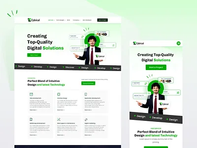 Cybirical — Web UI Design for a Digital Solutions Agency cleanui cybirical dribbble figmadesign greentheme responsivedesign techwebsite uidesign uxui webdesign